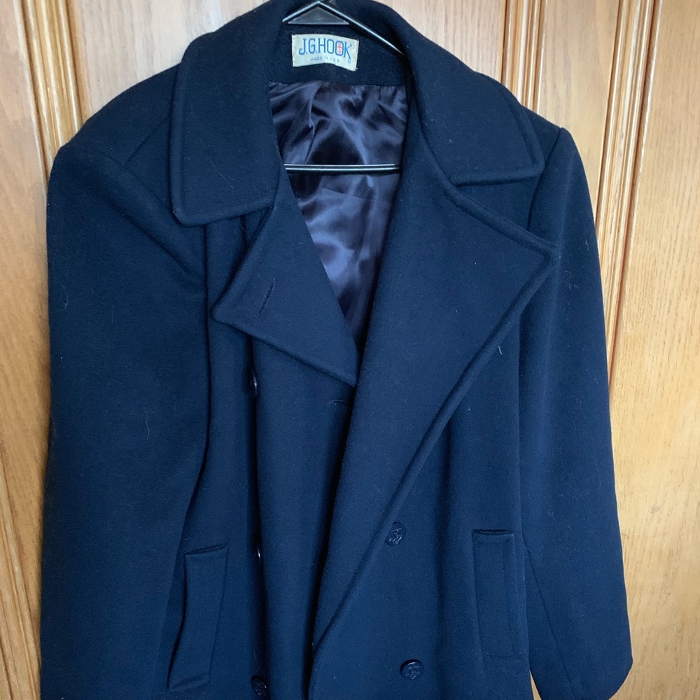 Vintage 80s JG Hook navy peacoat, size 10.